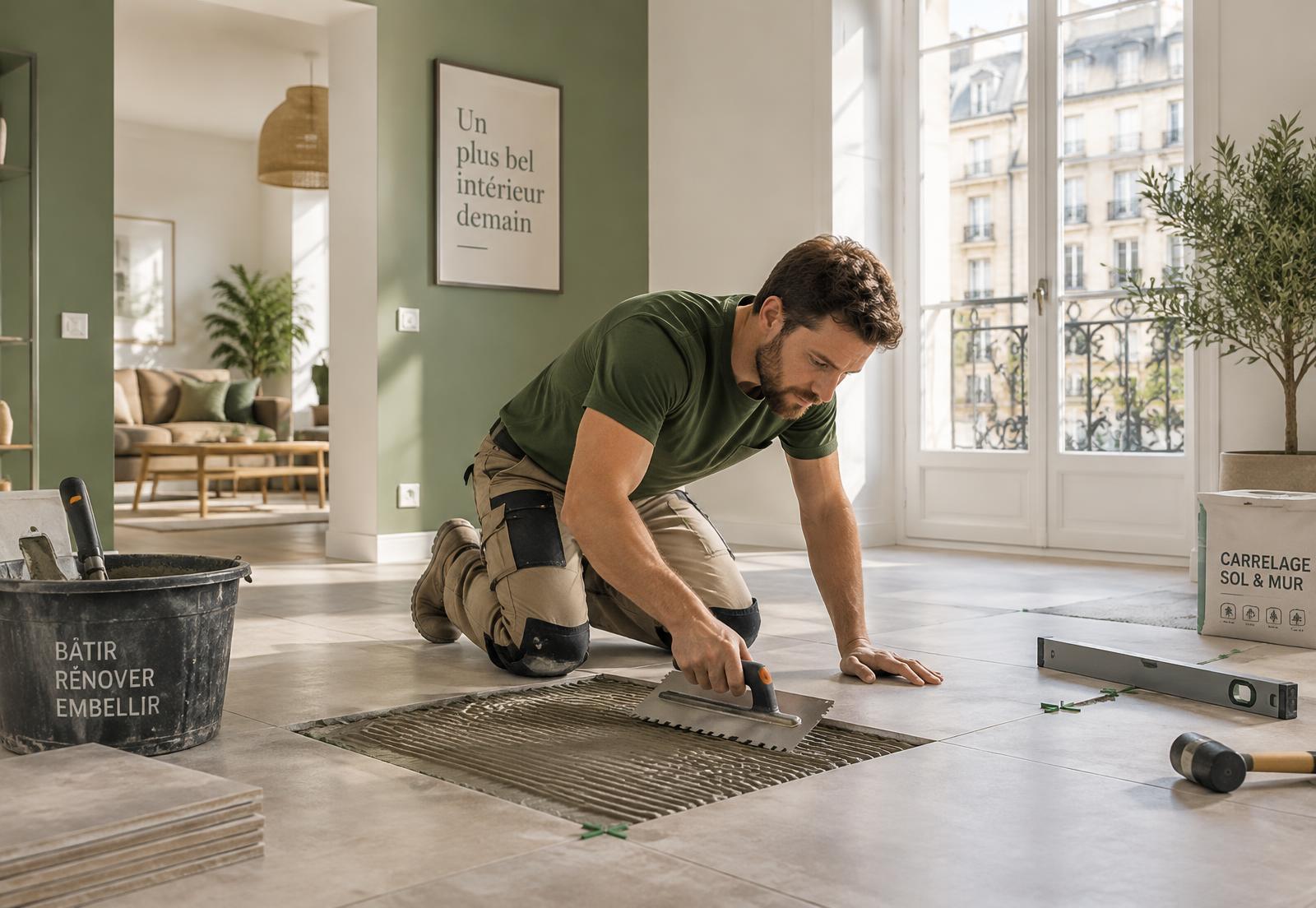Artisan de Les pyramides posant du carrelage dans un intérieur rénové